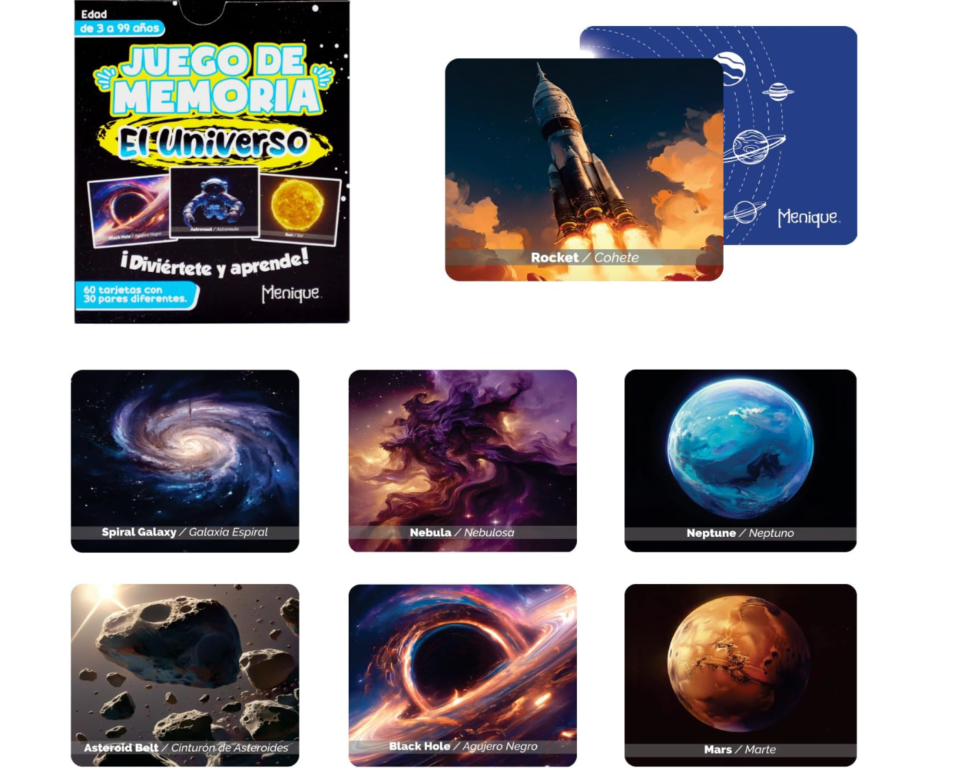 Menique Juego de Memoria El Universo – 60 Tarjetas PORFYDYA