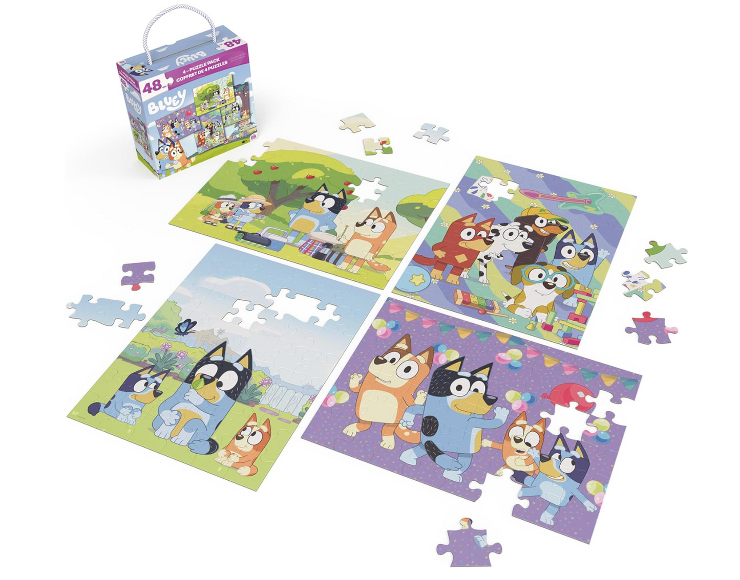 Bluey, Set de 4 Rompecabezas de 48 Piezas PORFYDYA