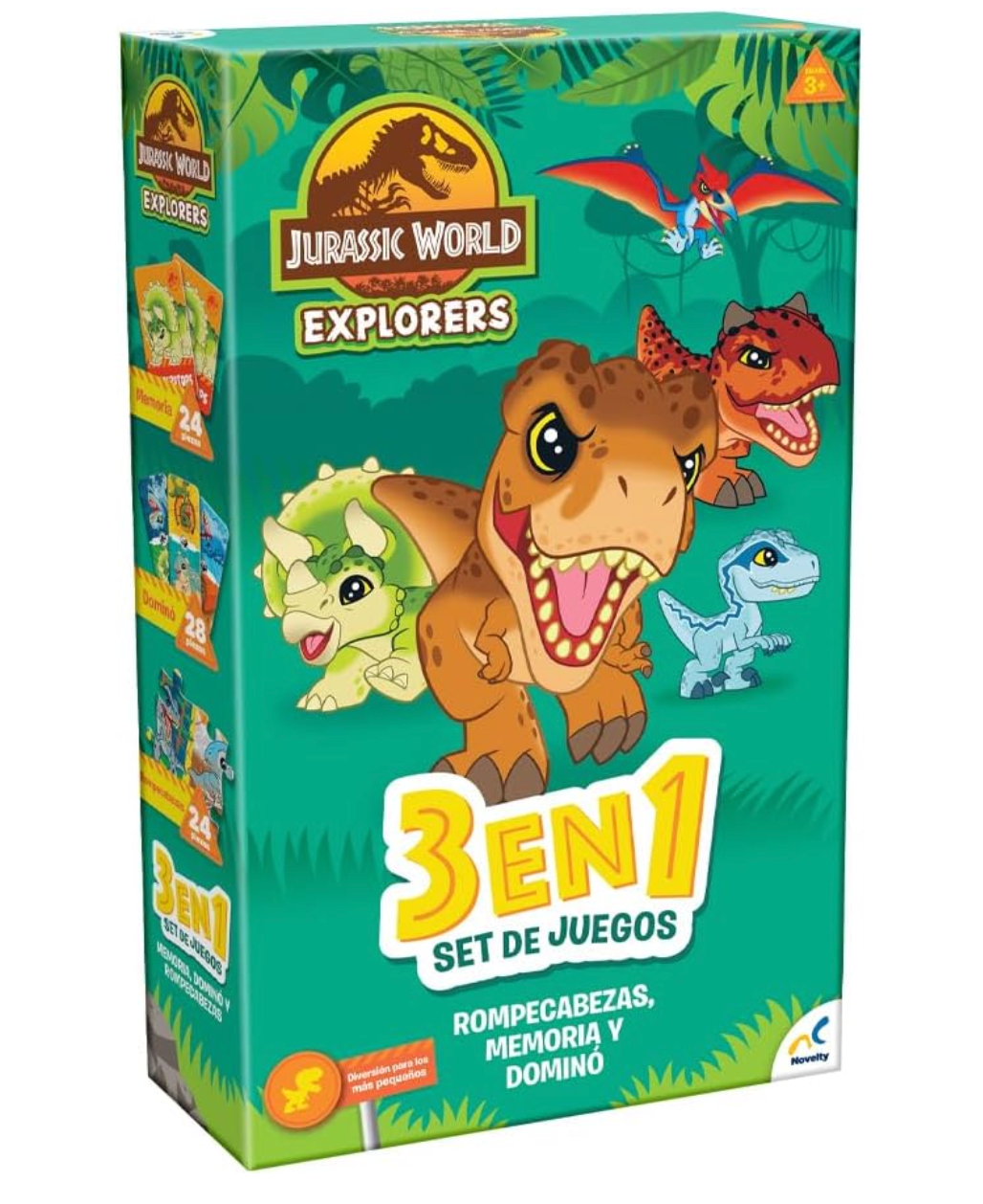 Set de Juegos 3 en 1 Memoria Dominó Y Rompecabezas Jurassic World PORFYDYA