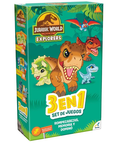 Set de Juegos 3 en 1 Memoria Dominó Y Rompecabezas Jurassic World PORFYDYA