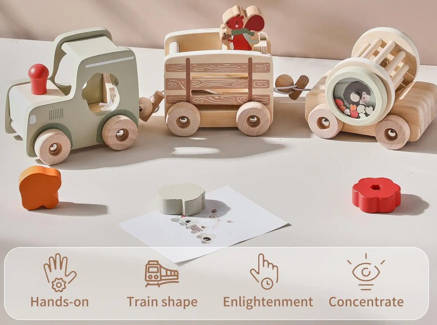 Tren Madera con Juguetes Ardilla PORFYDYA