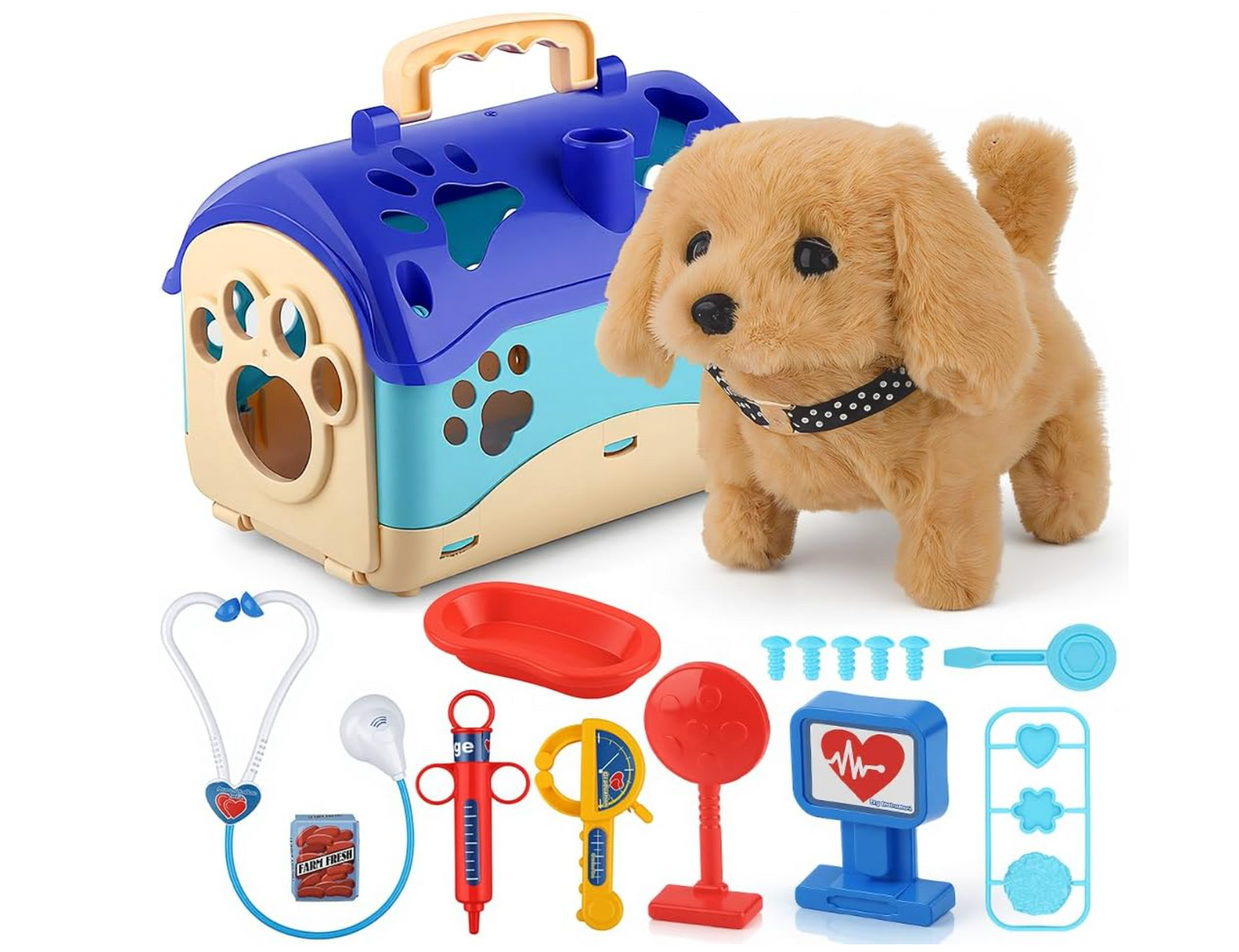 Perro de Peluche Electrónico Interactivo Que Camina y Ladra con Accesorios PORFYDYA