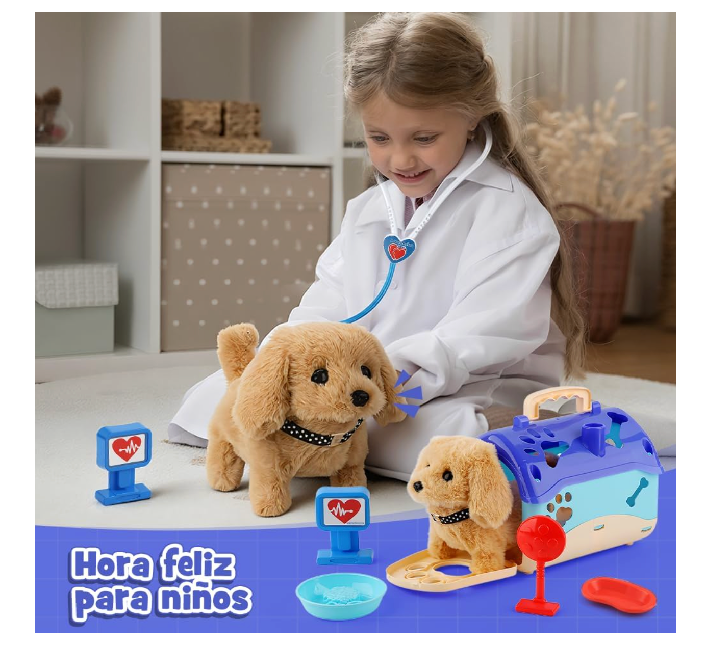 Perro de Peluche Electrónico Interactivo Que Camina y Ladra con Accesorios PORFYDYA